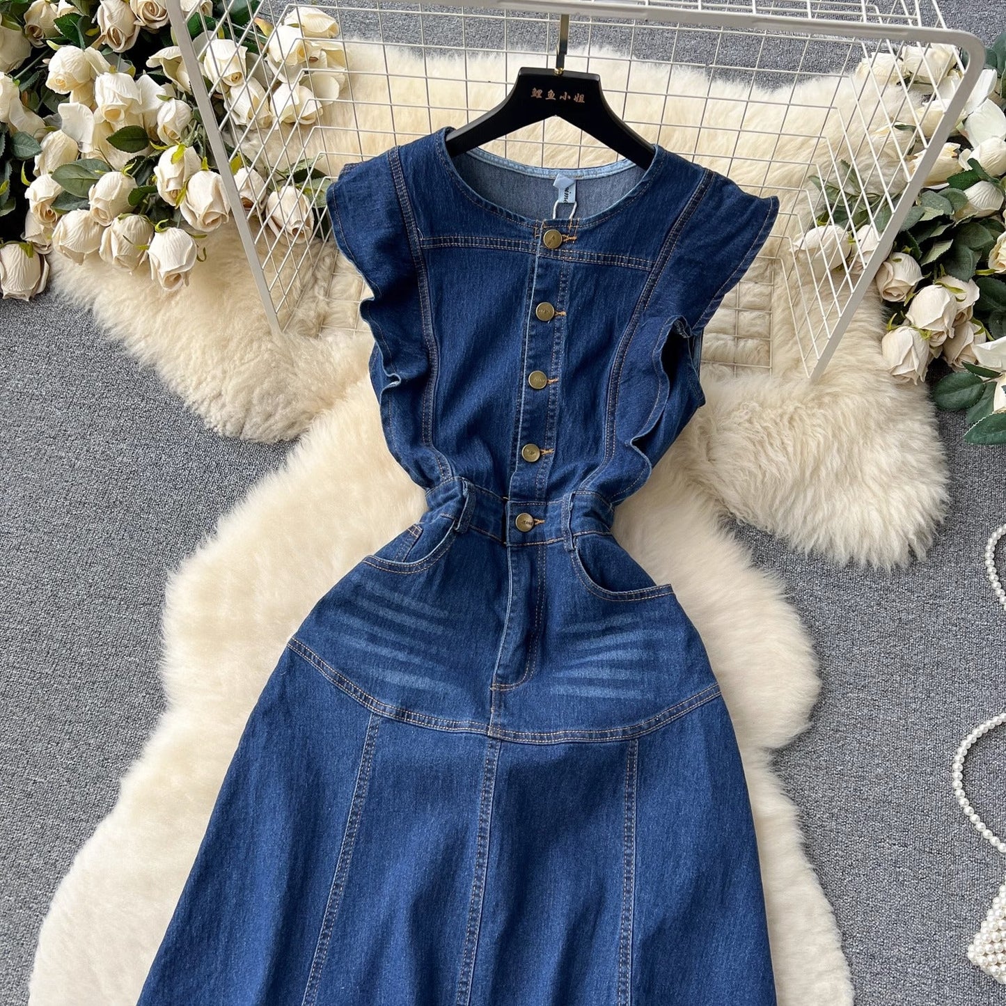 Lylah French Style Vintage Denim Dress - Sinderella