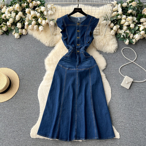 Lylah French Style Vintage Denim Dress - Sinderella