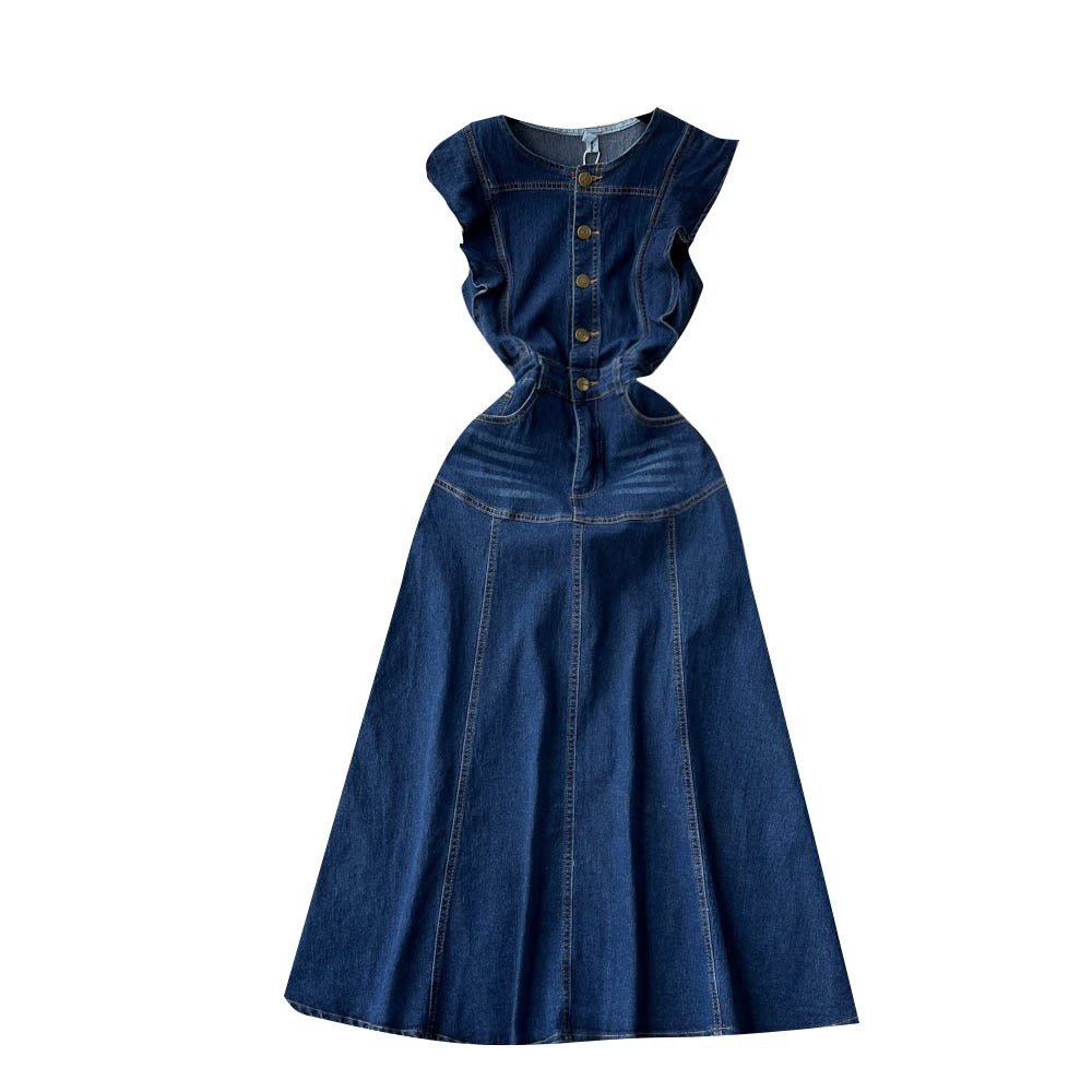 Lylah French Style Vintage Denim Dress - Sinderella