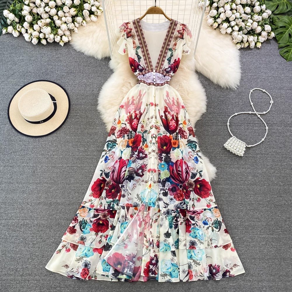 Mila V Neck Floral Maxi Dress - Sinderella