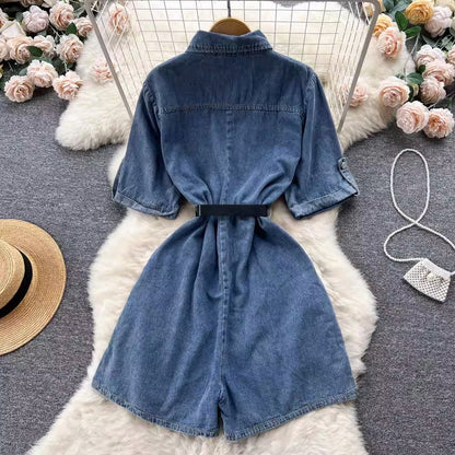 Natalie Denim Short Romper Dress - Sinderella