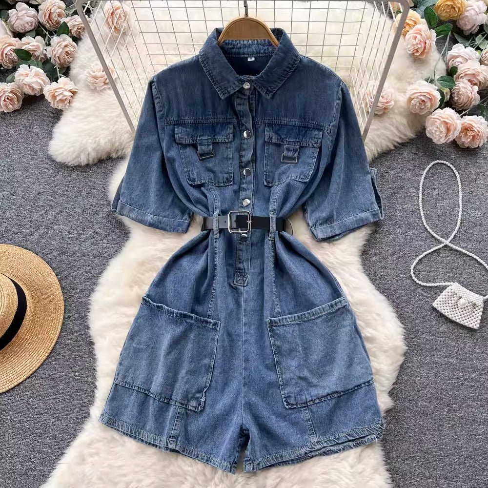 Natalie Denim Short Romper Dress - Sinderella