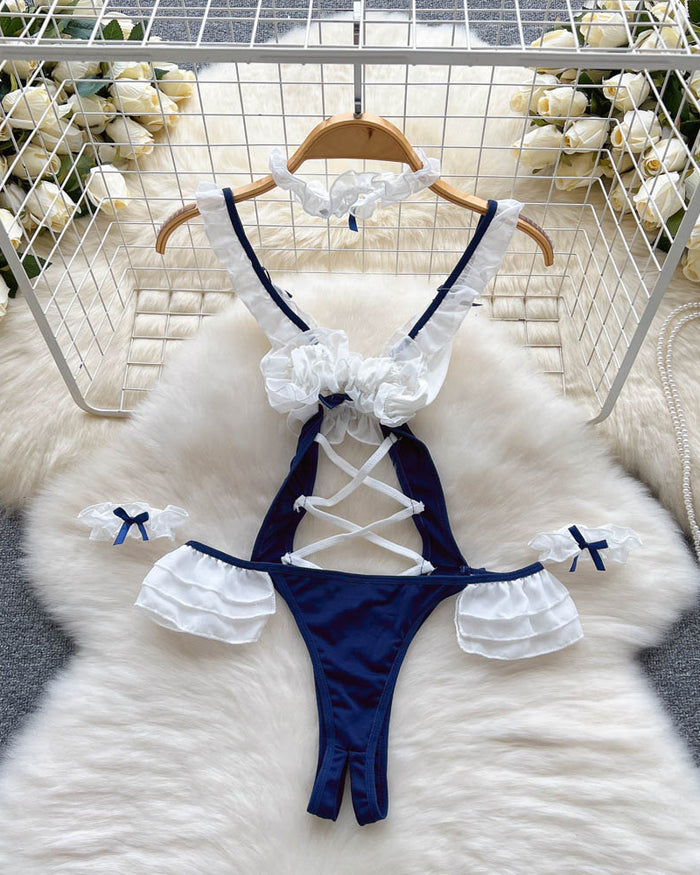 Meher — Lace-Up Costume Bodysuit with Choker