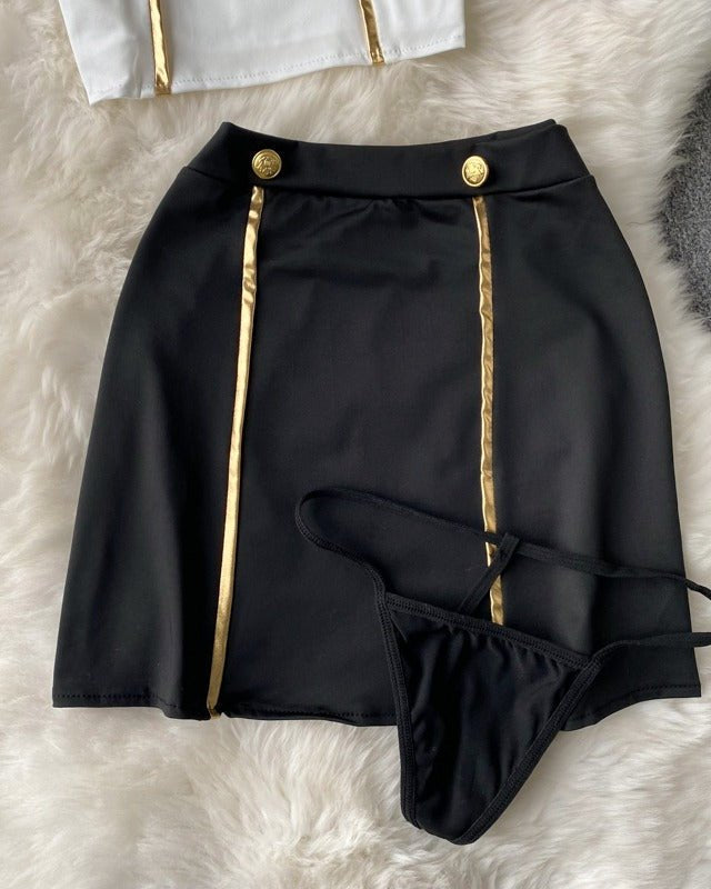 Be the Captain of His Fantasy – 4 Piece Set with Skirt, Panty & Headpiece