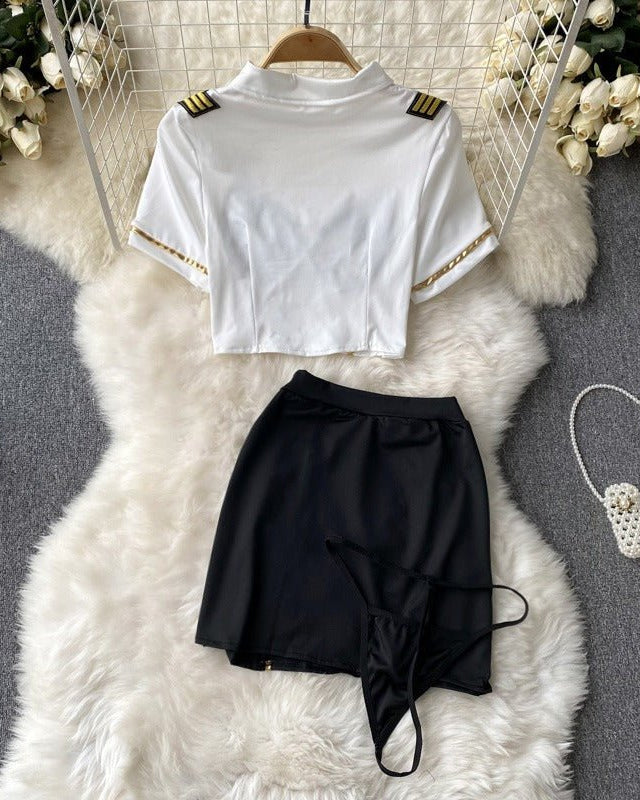 Be the Captain of His Fantasy – 4 Piece Set with Skirt, Panty & Headpiece
