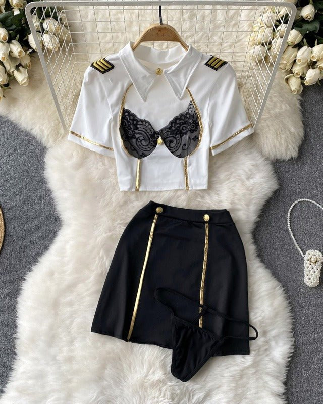 Be the Captain of His Fantasy – 4 Piece Set with Skirt, Panty & Headpiece