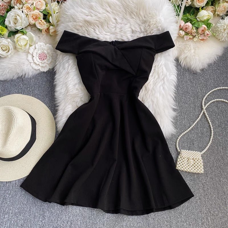 Black off the clearance shoulder skater dress