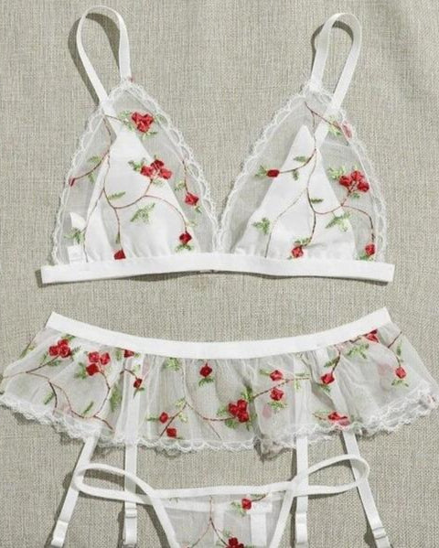 Riley Three Piece Floral Lingerie Set - Sinderella