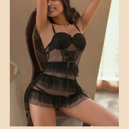 Robin Negligee Two Piece Babydoll Bustier Lingerie - Sinderella