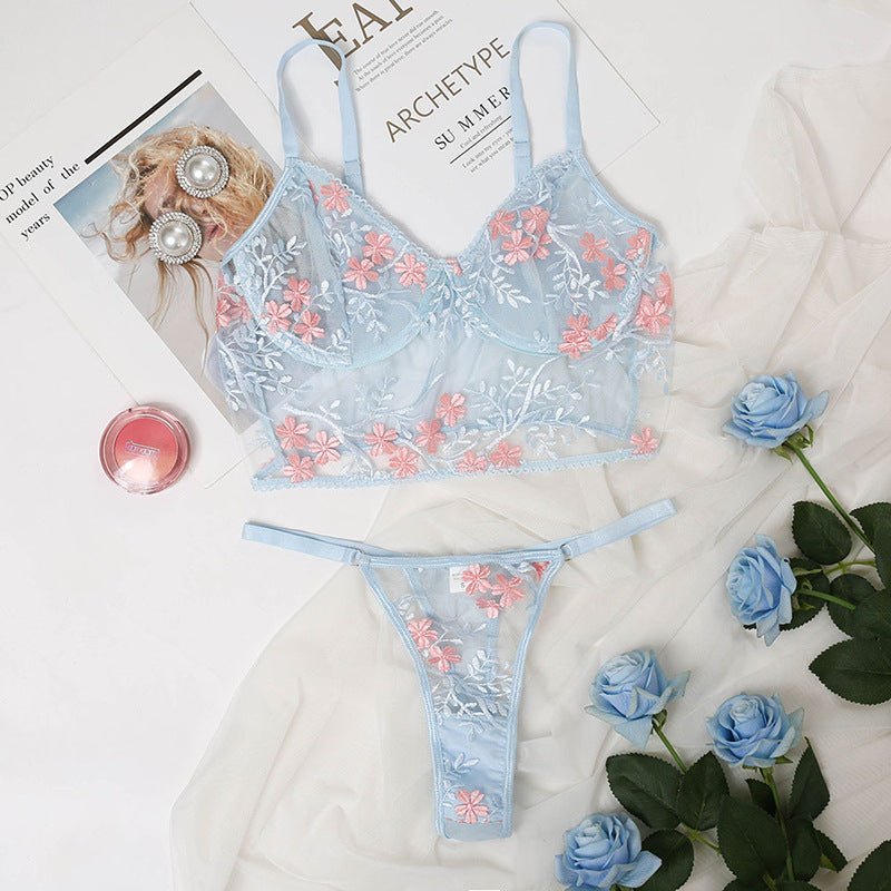 Rose Two Piece Floral Lace Mesh Lingerie - Sinderella