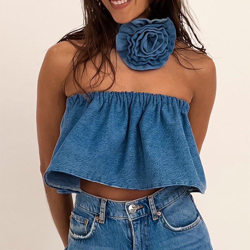 Shirley Denim Tube Crop Top - Sinderella