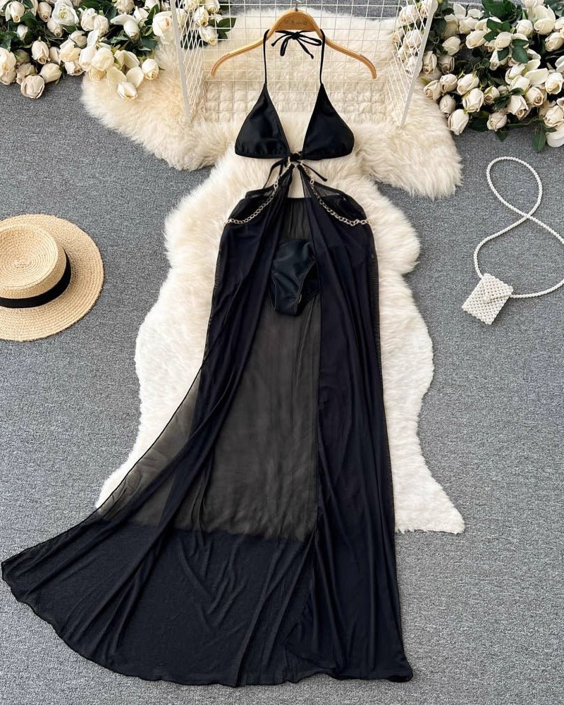 Weiss Negligee Cutout Long Lingerie - Sinderella